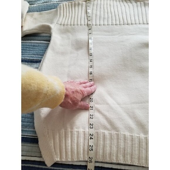 SIDE SLIT TURTLENECK EYELET DETAIL SWEATER SANDSTONE CREAM WOMENS SIZE SMALL - Picture 8 of 10